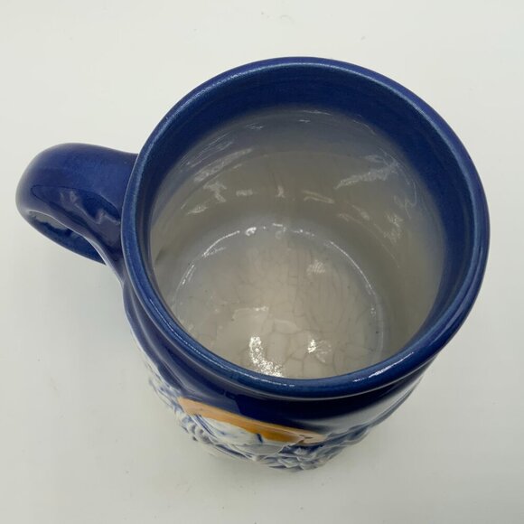 Vintage Flat Earth Pottery ‘92 Coffee Mug signed 3D Angel w/ Wings Cobalt Blue - Picture 4 of 8